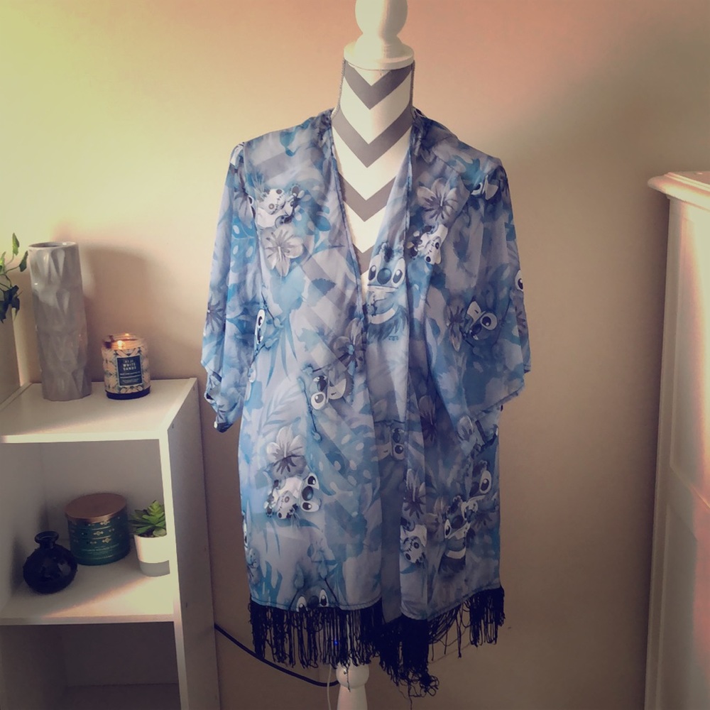 Blue stitch kimono